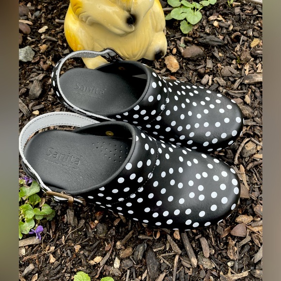 NWOT Sanita Polka Dot Clogs / Cute Black & White Clogs Size 7-7.5 Euro 38 - Picture 10 of 16